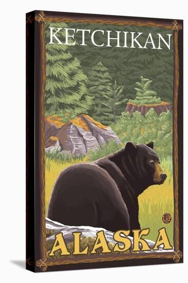 Black Bear in Forest, Ketchikan, Alaska-Lantern Press-Stretched Canvas