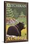 Black Bear in Forest, Ketchikan, Alaska-Lantern Press-Stretched Canvas