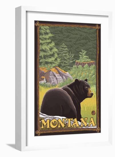 Black Bear in Forest, Montana-Lantern Press-Framed Art Print