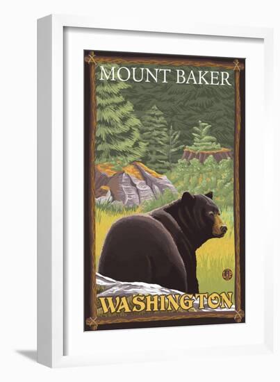 Black Bear in Forest, Mount Baker, Washington-Lantern Press-Framed Art Print