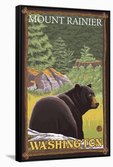 Black Bear in Forest, Mount Rainier, Washington-Lantern Press-Framed Stretched Canvas