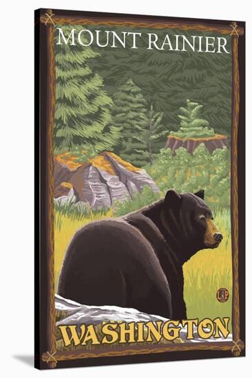 Black Bear in Forest, Mount Rainier, Washington-Lantern Press-Stretched Canvas