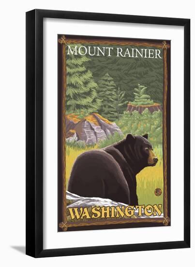 Black Bear in Forest, Mount Rainier, Washington-Lantern Press-Framed Art Print