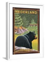 Black Bear in Forest - Nederland, Colorado-Lantern Press-Framed Art Print