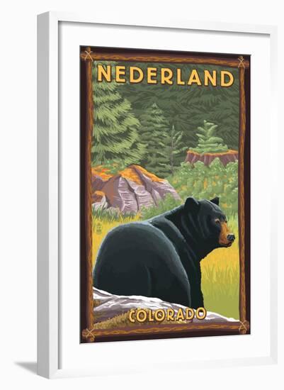 Black Bear in Forest - Nederland, Colorado-Lantern Press-Framed Art Print