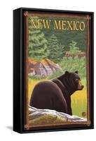 Black Bear in Forest - New Mexico-Lantern Press-Framed Stretched Canvas