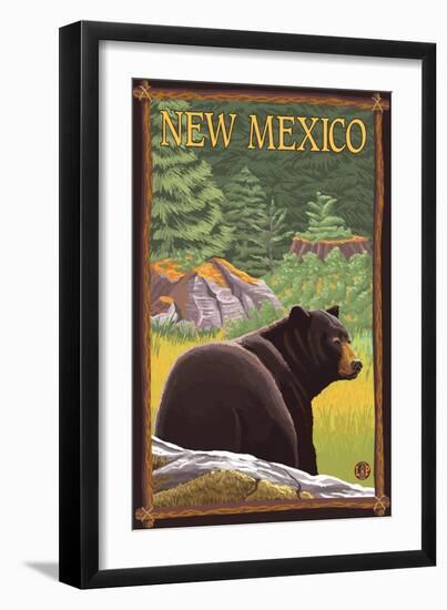 Black Bear in Forest - New Mexico-Lantern Press-Framed Art Print