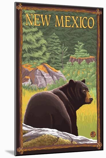 Black Bear in Forest - New Mexico-Lantern Press-Mounted Art Print