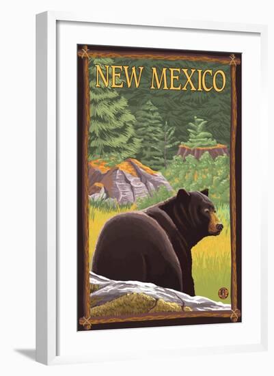 Black Bear in Forest - New Mexico-Lantern Press-Framed Art Print