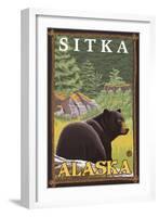 Black Bear in Forest, Sitka, Alaska-Lantern Press-Framed Art Print