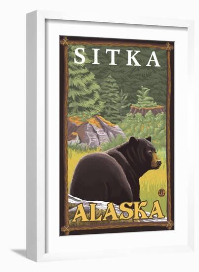 Black Bear in Forest, Sitka, Alaska-Lantern Press-Framed Art Print