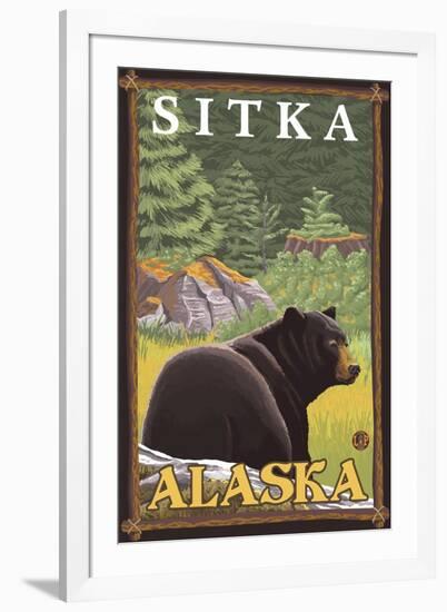 Black Bear in Forest, Sitka, Alaska-Lantern Press-Framed Art Print