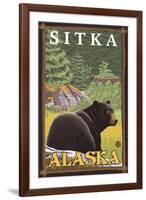 Black Bear in Forest, Sitka, Alaska-Lantern Press-Framed Art Print