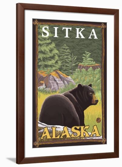 Black Bear in Forest, Sitka, Alaska-Lantern Press-Framed Art Print