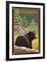 Black Bear in Forest - South Dakota-Lantern Press-Framed Art Print