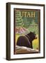 Black Bear in Forest - Utah-Lantern Press-Framed Art Print