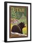 Black Bear in Forest - Utah-Lantern Press-Framed Art Print