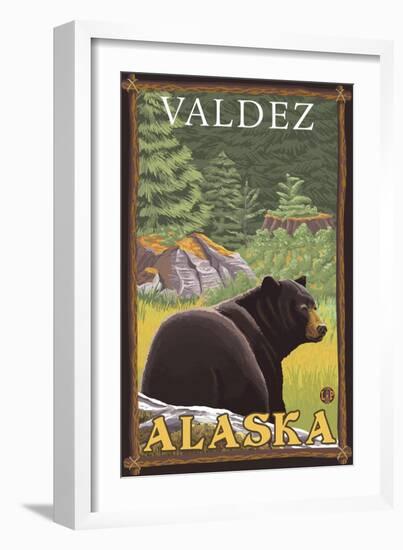 Black Bear in Forest, Valdez, Alaska-Lantern Press-Framed Art Print