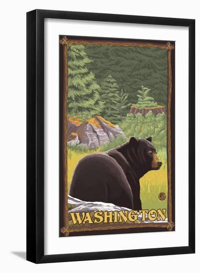 Black Bear in Forest, Washington-Lantern Press-Framed Art Print