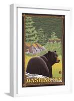 Black Bear in Forest, Washington-Lantern Press-Framed Art Print