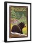 Black Bear in Forest - Wyoming-Lantern Press-Framed Art Print
