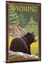 Black Bear in Forest - Wyoming-Lantern Press-Mounted Art Print
