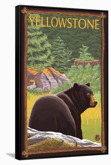 Black Bear in Forest, Yellowstone National Park-Lantern Press-Framed Stretched Canvas