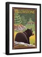 Black Bear in Forest, Yellowstone National Park-Lantern Press-Framed Art Print