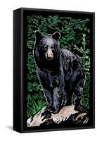 Black Bear - Scratchboard-Lantern Press-Framed Stretched Canvas