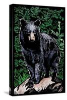 Black Bear - Scratchboard-Lantern Press-Stretched Canvas