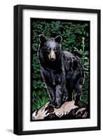 Black Bear - Scratchboard-Lantern Press-Framed Art Print