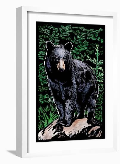 Black Bear - Scratchboard-Lantern Press-Framed Art Print