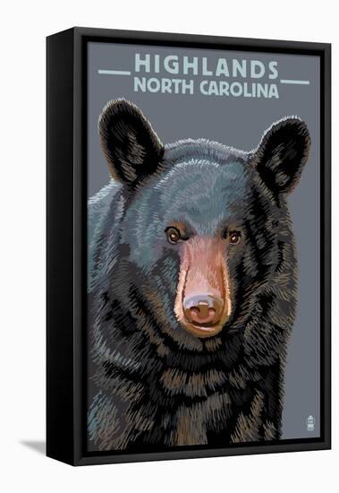 Black Bear Up Close - Highlands, North Carolina-Lantern Press-Framed Stretched Canvas