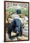 Black Bears Fishing - Great Smoky Mountains-Lantern Press-Framed Art Print