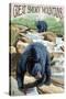 Black Bears Fishing - Great Smoky Mountains-Lantern Press-Stretched Canvas