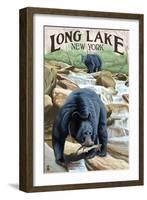 Black Bears Fishing-Lantern Press-Framed Art Print