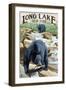 Black Bears Fishing-Lantern Press-Framed Art Print