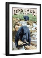 Black Bears Fishing-Lantern Press-Framed Art Print