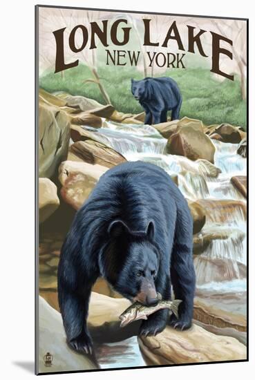 Black Bears Fishing-Lantern Press-Mounted Art Print