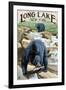 Black Bears Fishing-Lantern Press-Framed Art Print