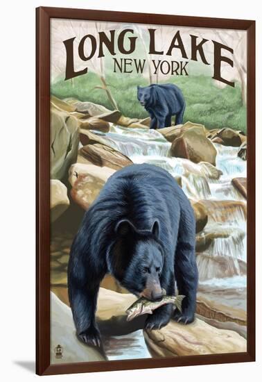 Black Bears Fishing-Lantern Press-Framed Art Print