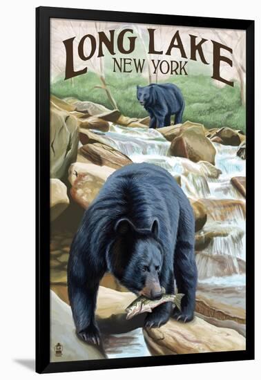 Black Bears Fishing-Lantern Press-Framed Art Print