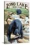 Black Bears Fishing-Lantern Press-Stretched Canvas