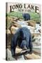 Black Bears Fishing-Lantern Press-Stretched Canvas