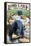 Black Bears Fishing-Lantern Press-Framed Stretched Canvas