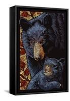 Black Bears - Paper Mosaic-Lantern Press-Framed Stretched Canvas