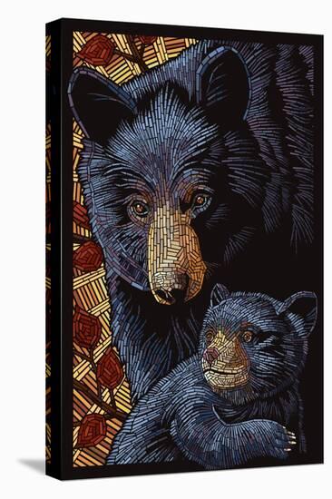 Black Bears - Paper Mosaic-Lantern Press-Stretched Canvas