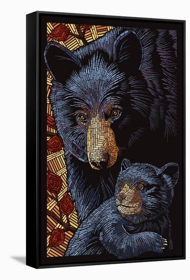 Black Bears - Paper Mosaic-Lantern Press-Framed Stretched Canvas