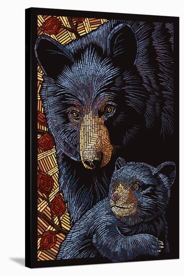 Black Bears - Paper Mosaic-Lantern Press-Stretched Canvas