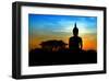 Black Buddha Silhouette atDusk-null-Framed Art Print